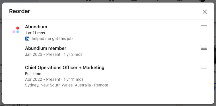 reorder linkedin experiences